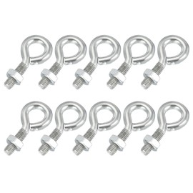 PATIKIL M8x25mm Eye Bolts, 10 Pcs Carbon Steel Threaded Eyebolt Eye Hooks Screws with Nut for Hanging or Securing Cables Silver