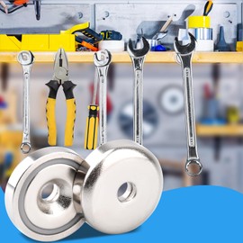 Aenienoe Pack of 14 Neodymium Magnets Extra Strong with Hole 10 kg Force Neodymium Magnet Round 20 mm for Screwing on Pot Magnet Screws Workshop Equipment