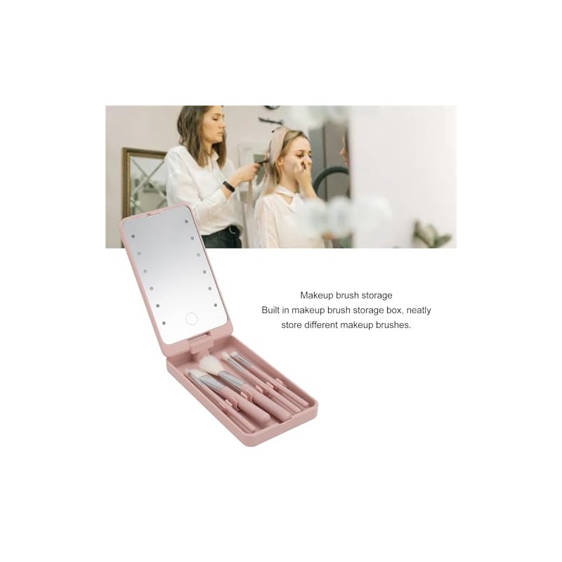 Kit de Brochas de Maquillaje con Espejo LED, Plegable Espejo,