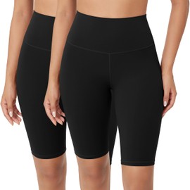 ODODOS ODCLOUD 2-Pack Yoga Shorts for Women 10" High Waist Buttery Soft Lounge Biker Shorts, Black+Black, Medium