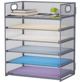 Marbrasse - Organizador de papel de 6 niveles con bandeja para cartas - Organizador de archivos de escritorio de malla con asa, clasificador de papel 