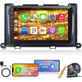 4G+64G Car Radio for Toyota Sienna 2011 2012 2013 2014, 9 Inch IPS Touch Screen Support Wireless Carplay&Android Auto Bluetooth/Voice Control/GPS/WiFi/Back-up Camera/SWC/FM Radio