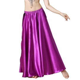 MUNAFIE Belly Dance Skirt Two Side Slit Satin Skirt Purple