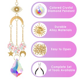 Sun Catcher DIY Set, 200 Pieces Crystal Craft Set for Adults, Wind Chime for Crafts, Rainbow Sun Moon Pendant (Gold, 200 Pieces)