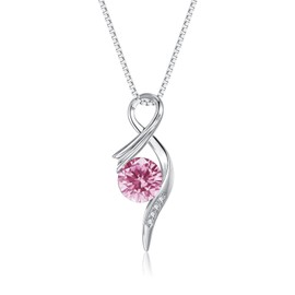 Loutade Silver Necklaces for Women, 925 Sterling Silver Necklaces Pendant for Girls Mother, 45 + 5cm Silver Chain with Pink Zircon Pendant, Fashion Silver Necklaces Jewelry for Birthday Christmas