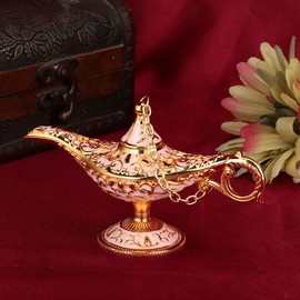 Aladdin Lamp Aladdin Lights Classic Vintage Magic Legend Aladdin Genie Lamp Retro Metal Fairytale Teapot Party Home Wedding Table Decoration Gift (Gold Handred)
