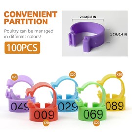 Zalizr 100 Pcs Chicken Leg Bands, 20mm Colorful Numbered Poultry Identification Tags, Durable Plastic Leg Bands for Chickens, Ducks, Geese, Turkeys, and Gamefowl