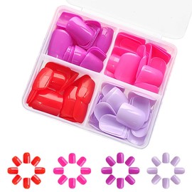 96Pcs Square Press on Nails Short Summer Fake Nails Dark Purple Deep Red Dark Rose Red Full Cover Acrylic Nails Glue on Nails Glossy Coffin False Nails for Women Reusable Artificial Nail Decorations