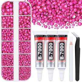 6000Pcs Resin Rhinestones for Bedazzling with 3Pcs B7000 Jewelry Glue, 1 Box Hot Pink Flatback Rhinestones for Crafting Crafts DIY, Crystals Gems for Clothing Shoes Tumblers Nail Art Makeup