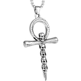 LuxGoth Stainless Steel Skulls Cross Pendant Necklace Gothic Punk Rock Emo Biker Cosplay Vintage Nail Cross Christian Faith Charm Necklace Jewelry for Men Women Silver GTS-N1L98002