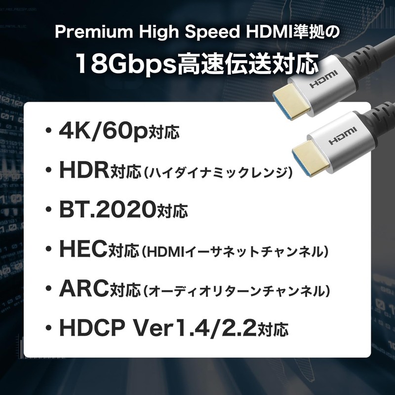 Holic HDMI Cable, 2m 4K/60p 18Gbps HDR HDMI 2.0 Silver