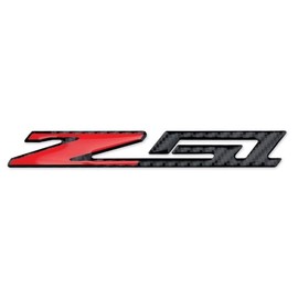 2Pc C7 Z51 Emblem Carbon Fiber 3D Badge Nameplate Sticker Decal Domed Replacement for Z51 (Black Red)