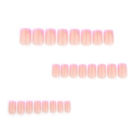 Press On Nails - Short French Tip Fake Nails, Purple & Pink, Acrylic, Glossy Glue, Full Cover, Artificial, 24PCs
