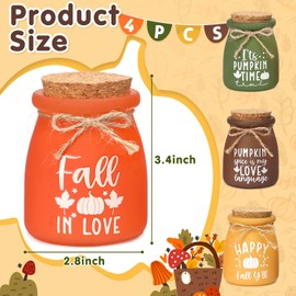 4 PCS Fall Tiered Tray Decor, Mini Color Small Jars as Fall Decorations, Decorative Containers for Autumn Home, Mini Mason Jars for Thanksgiving Table Centerpieces, Harvest Season & Holiday Display