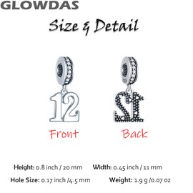 GLOWDAS 10 to 25 28 30 31 33 35 36 40 45 50 55 60 65 70 75 80 Birthday Charms, Fits European Anniversary Bracelet/Necklace, 925 Sterling Silver Number Pendant Beads, Gifts for Family/Friends, Sterling