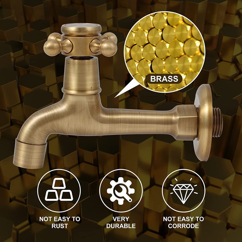 Zerodis G1/2 Wall Mounted Vintage Solid Brass Faucet Water Tap