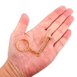 Dselvgvu Miniature Musical Instrument Keychain with Case Brass Mini Collectible Figurines Replica Key Ring Birthday Gifts (2.20" Trombone Keychain)