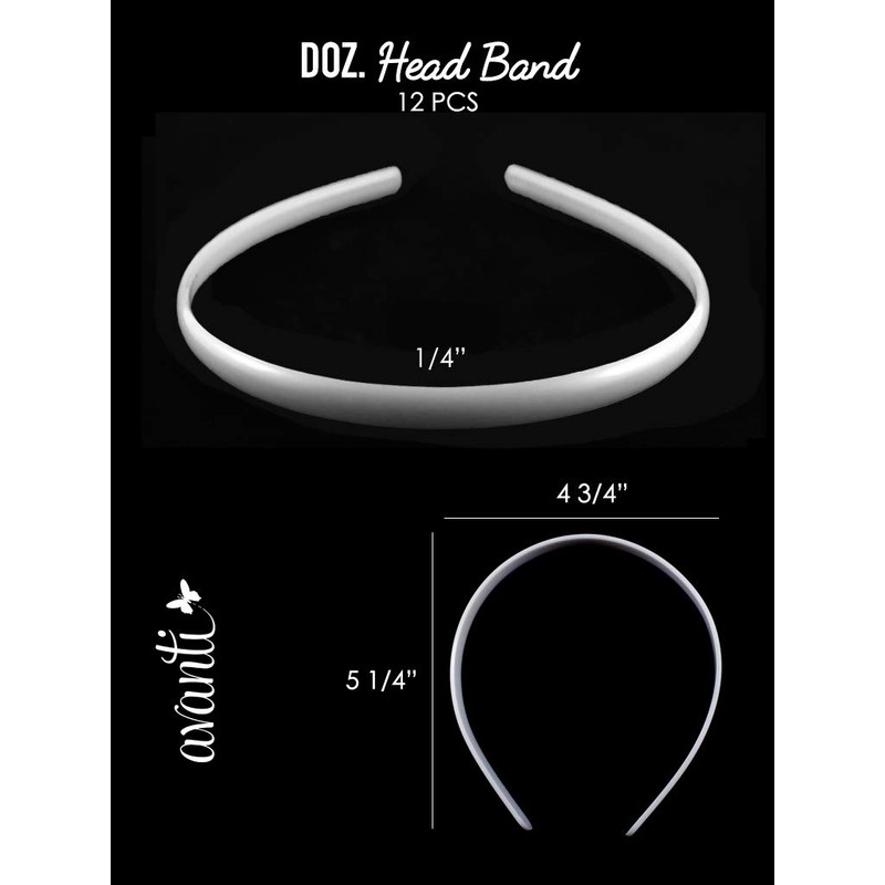 Avanti 12pcs Head Band White For Women Girl size 1/4",