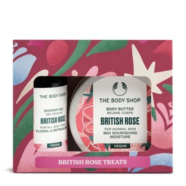 The Body Shop British Rose Treats Christmas Gift Set (Shower Gel 60ml + Body Butter 50ml), Festive Floral Duo with Rose Extract, Refreshing Cleanser & Velvety Moisturiser for Soft Skin, Vegan