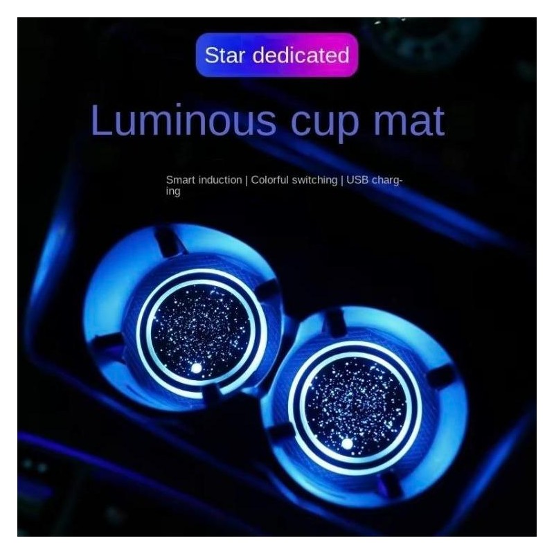 2PCS LED Cup Holder Lights for Car, Rechargeable 7 Color-Changing