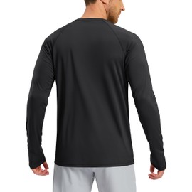 Pudolla Men's Sun Protection Shirts UV SPF UPF 50+ Rash Guard Long Sleeve Lightweight Quick Dry Brethable Swimming Fishing, Black, Medium