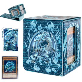 sabermaster Card Deck Box for YGO MTG Deck Box 110+ Double Sleeved Cards Storage Box Trading Card Games Leather Card Storage Box with card divider,Laser Card,Card Holder (White Dragon)
