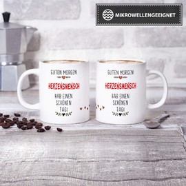 Tassendruck Tasse mit Spruch Guten Morgen HerzensMensch- Leben/Liebe/Geschenk/Familie/ - Weiß