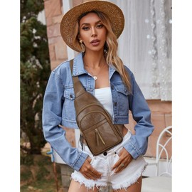 SUOSDEY Crossbody Bag for Women, Fashion Sling Bag, Leather Chest Bag BackPack with Adjustable Straps dark coffee