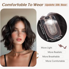 Rich Choices Hair Toppers for Women Real Human Hair No Bangs 100% Human Remy Toppers with Thinning Hairs Clip in Toppers HairPieces for Women 2.7"*5.1"Lace Base 12 Inch #1B Natural Black