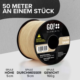 GO!elements 50 m Paracord 2 mm Rope Made of Tear-Resistant Nylon Cord – Paracord 100 Type I Survival Cord – Tear-Resistant up to 45 kg – Suitable as All-Purpose Rope, Repair Cord, Masonry Cord,
