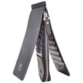 Womens Leather Credit Card Holder Wallet Purse Rfid Trifold Thin Zipper Wallet (Black)