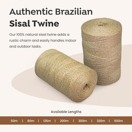 Sisalana Premium Brazilian Sisal Twine, Natural Fiber 100% Sisal, Heavy-Duty, Ultra Durable, Ideal for DIY Projects, Home Decor, Gardening, Crafting, Gifting, Wrapping (1640 ft / 500 m Ball)