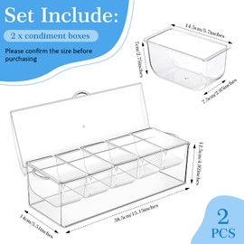 2 Pieces 5 Condiment Tray Server Ice Chilled Compartment Container Organizer with Hinged Lid Cooled Condiment Tray with Removable Dishes for Salad Fruit Cheese BBQ Picnic Outdoor Party Bar Supplies