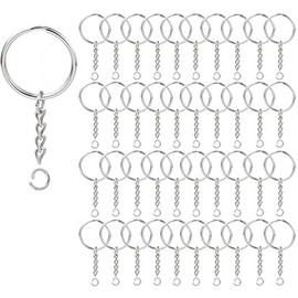 KANSPHY 100 Pack Key Ring with Chain and Open Jump,1 inch Split Round Keychain Rings Bulk for Craft Making Jewelry