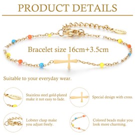 ilasif Gold Bracelet for Women, Stainless Steel Cross Bracelet with Colored Beads, Christening and Easter Gift for Women Girls Friends (PRAY)