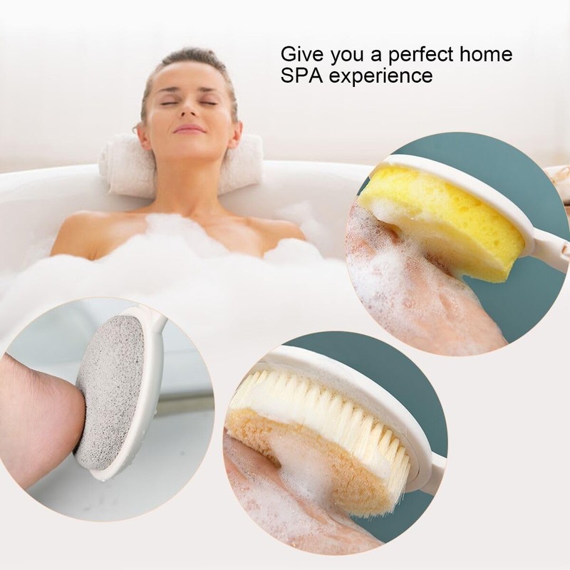 Lfj 19" Long Handle Shower Sponge Brush Set, 3 In