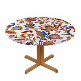 YINRON Flower Round Tablecloth Bohemian Coral Paisley Boho Chic Floral Waterproof Oil-Proof Table Cover Table Cloth for Indoor Dining, Outdoor Picnic Parties, Camping,Fits for Table 40-44"