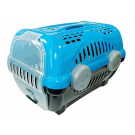 Luxury Portable Pet Carrier – Travel Crate for Cats and Small Dogs – Stylish, Lightweight, Easy to Assemble – Durable Plastic with Ventilated Design (Blue, 12H X 13.5W X 18.5L up to 26lbs)