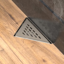 Hydroware Triangle Shower Drain - Stainless Steel Triangular Shower Floor Drain with Removable Patterned Grate, Hair Strainer, Threaded Adapter (6 x 8 Inches, Brushed)