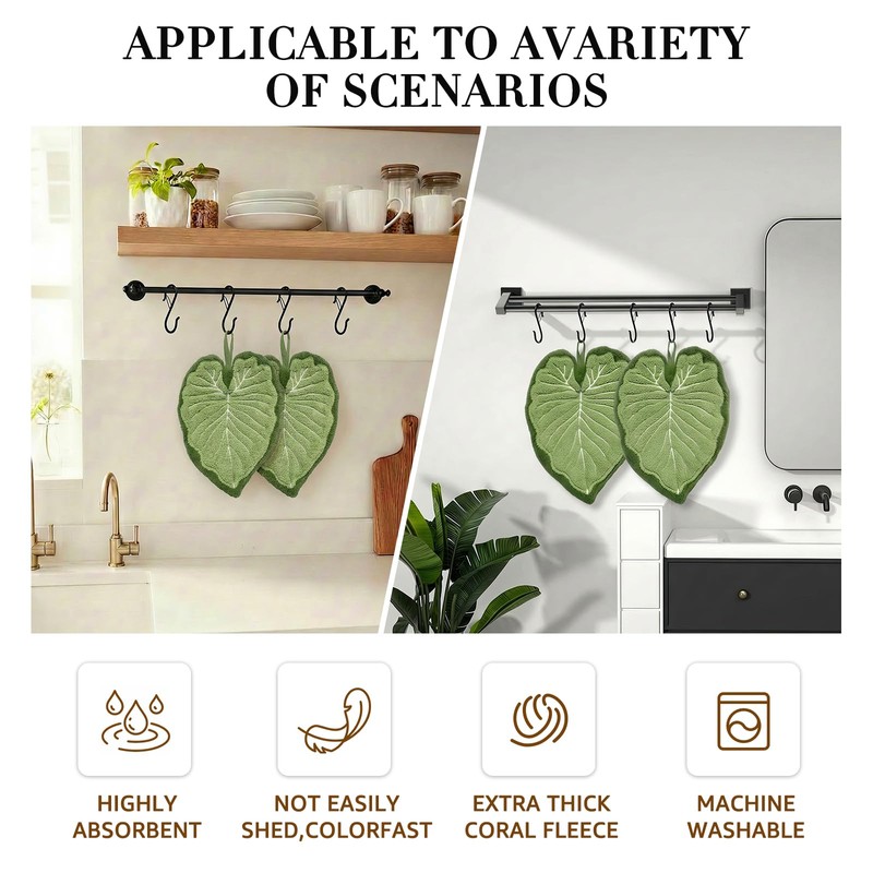 Sisher 2 Pack Cute Leaf Shaped Hand Towel,Kitchen Hand Towels