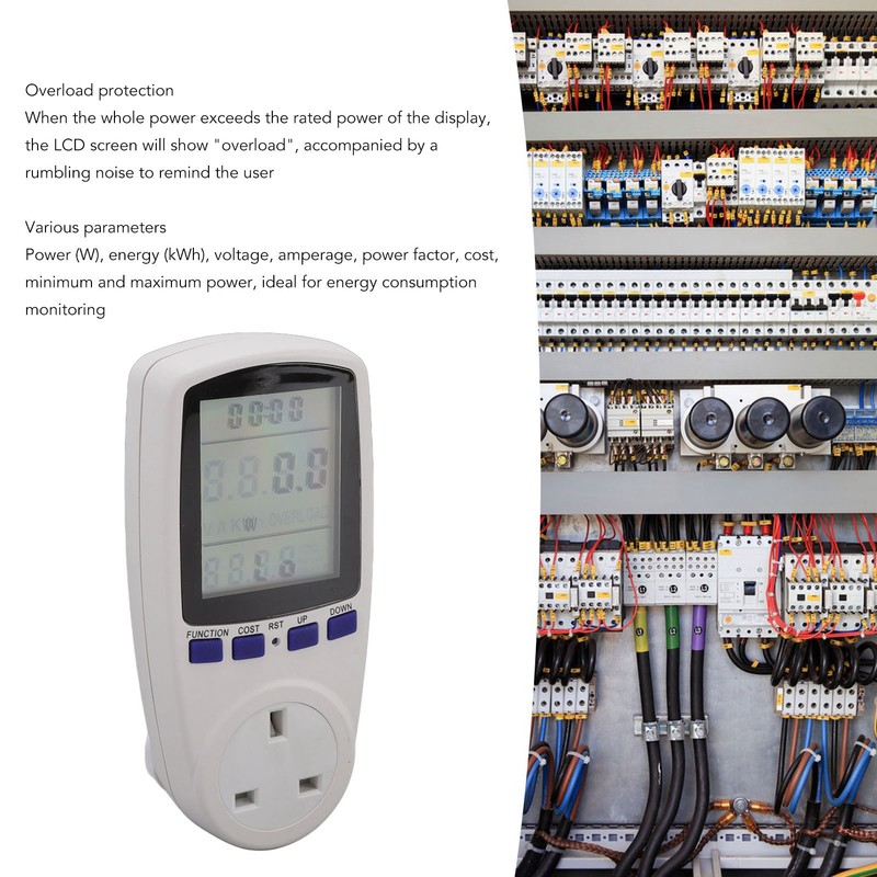 Power Meter Socket LCD Display Overload Protection LED Light Digital