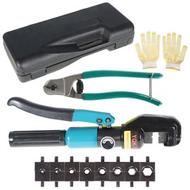 findmall 10 Ton Hydraulic Wire Battery Cable Lug Terminal Crimper Crimping Tool with 9 Pairs of Dies and Cable Cutter for 1/8 Inch to 3/16 Inch Stainless Steel Cable Railing Fittings