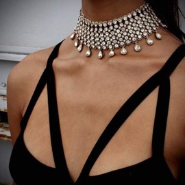 YERTTER Vintage Boho Full Rhinestones Necklaces Tassel Jewelry Set Layered Pendant Statement Chunky Chain Necklace for Women and Girls