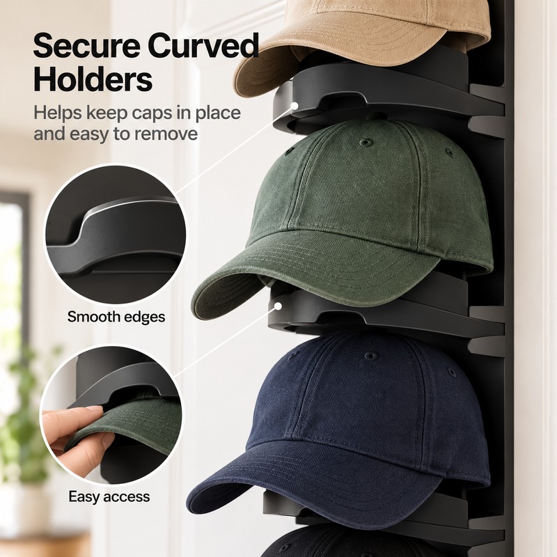 Baseball Cap Organizer for Closet & Door Storage – Space-Saving