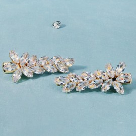 Missgrace 2 Pcs Bridal Gold Silver Rhinestone Hair Clips Sparkling Rhinestones Headpiece Hair Clips for Women Elegant Hair Comb Hair Accessoires for Bride Women (Gold)