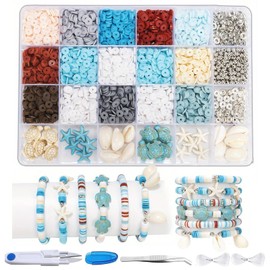 Blue Clay Beads Bracelet Making kit,Beach Style DIY Charms Set,DIY Turtle Beads Beading Bracelets Making Kit,Summer Fashion Accessories,for Women Beach Fashion(2270)