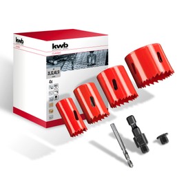 kwb 5 Pieces HSS Bi-Metal Hole Saw Set, Diameter 25, 32, 40 and 51 mm, with Progressive Vario Teeth, High Precision, 6.35 mm Hex Shank, 38 mm Cutting Depth and Pilot Drill