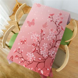 Swono Cherry Blossom Tablecloth Japanese Cherry Tree Nature Rectangle Table Cloth Washable Plaid Table Cover for Kitchen Holiday Dinner Banquet, 52x 70 Inch Tablecloth, Pink