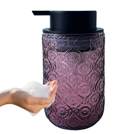 Birugen Foaming Hand Soap Dispenser,Vintage Glass Soap and Lotion Dispenser for Bathroom,Kitchen Dish Soap Dispenser with Black Foam Pump (Pink Begonia flowerr+Black Lid)