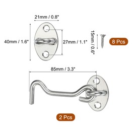 sourcing map 3 Inch Hook and Eye Latch for Doors, Stainless Steel Barn Door Lock Gate Latch Cabinet Hook Latch & Eye with Mounting Screws for Slide Barn Shed Wooden Fences, Silver 2 Set